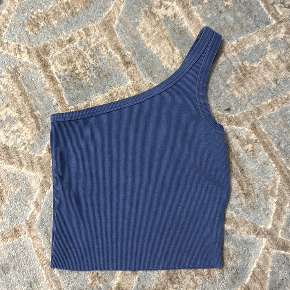 One shoulder blue crop top